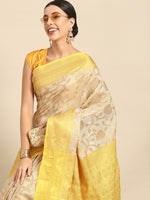 Thumbnail for Yellow Tissue Silk Woven Zari Design Floral Saree with Unstitched Blouse - Hiral Fashion - Distacart