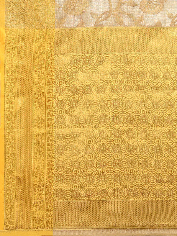 Yellow Tissue Silk Woven Zari Design Floral Saree with Unstitched Blouse - Hiral Fashion - Distacart