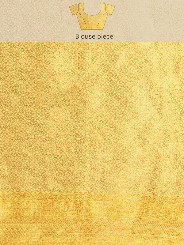 Yellow Tissue Silk Woven Zari Design Floral Saree with Unstitched Blouse - Hiral Fashion - Distacart
