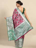 Thumbnail for Magenta Brocade Woven Zari Design Floral Saree with Unstitched Blouse - Hiral Fashion - Distacart