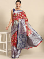Thumbnail for Red Brocade Woven Zari Design Floral Saree with Unstitched Blouse - Hiral Fashion - Distacart