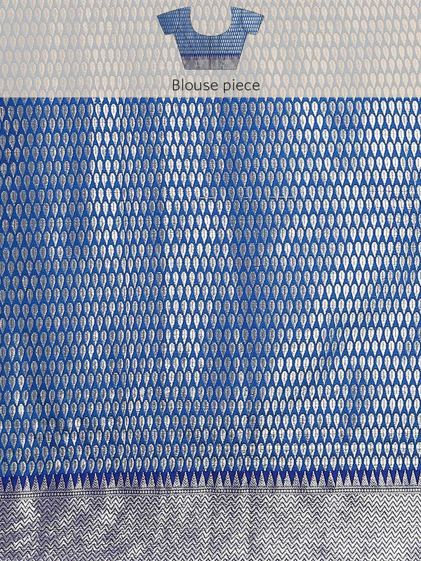 Turquoise Brocade Woven Zari Design Floral Saree with Unstitched Blouse - Hiral Fashion - Distacart