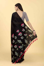 Thumbnail for Black Cotton Blend Printed Floral Saree with Unstitched Blouse - Hiral Fashion - Distacart