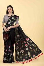 Thumbnail for Black Cotton Blend Printed Floral Saree with Unstitched Blouse - Hiral Fashion - Distacart