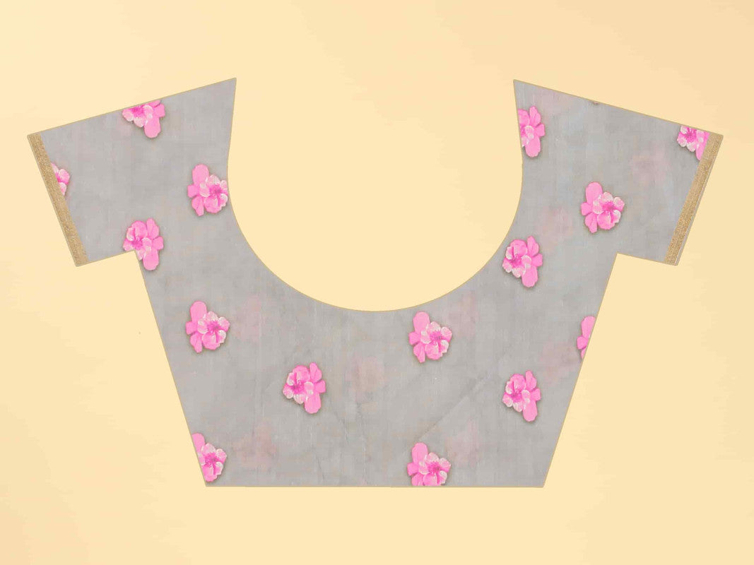 Black Cotton Blend Printed Floral Saree with Unstitched Blouse - Hiral Fashion - Distacart