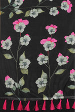 Thumbnail for Black Cotton Blend Printed Floral Saree with Unstitched Blouse - Hiral Fashion - Distacart