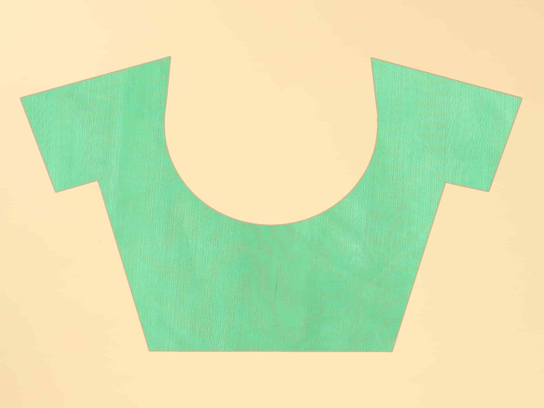 Green Cotton Blend Printed Floral Saree with Unstitched Blouse - Hiral Fashion - Distacart