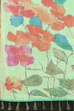 Thumbnail for Green Cotton Blend Printed Floral Saree with Unstitched Blouse - Hiral Fashion - Distacart