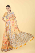 Thumbnail for Peach Cotton Blend Printed Floral Saree with Unstitched Blouse - Hiral Fashion - Distacart