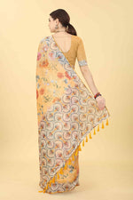 Thumbnail for Peach Cotton Blend Printed Floral Saree with Unstitched Blouse - Hiral Fashion - Distacart