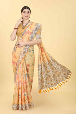 Thumbnail for Peach Cotton Blend Printed Floral Saree with Unstitched Blouse - Hiral Fashion - Distacart