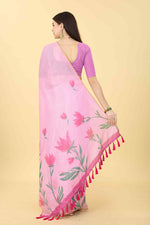 Thumbnail for Pink Cotton Blend Printed Floral Saree with Unstitched Blouse - Hiral Fashion - Distacart