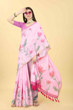 Thumbnail for Pink Cotton Blend Printed Floral Saree with Unstitched Blouse - Hiral Fashion - Distacart