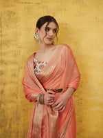 Thumbnail for Peach Pure Viscose Chinon Zari Woven Solid Saree with Unstitched Blouse - Hiral Fashion - Distacart