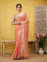 Thumbnail for Peach Pure Viscose Chinon Zari Woven Solid Saree with Unstitched Blouse - Hiral Fashion - Distacart