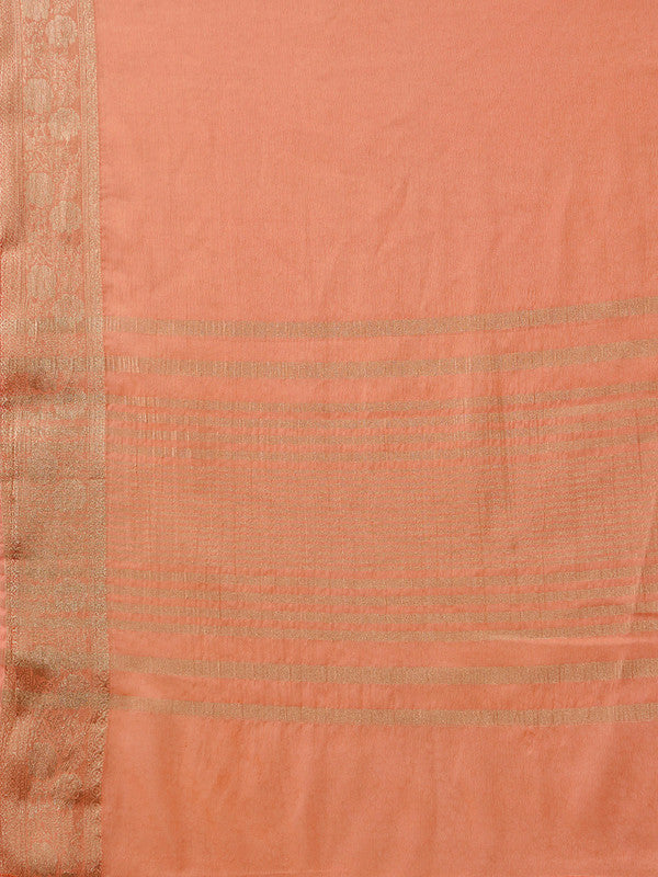 Peach Pure Viscose Chinon Zari Woven Solid Saree with Unstitched Blouse - Hiral Fashion - Distacart