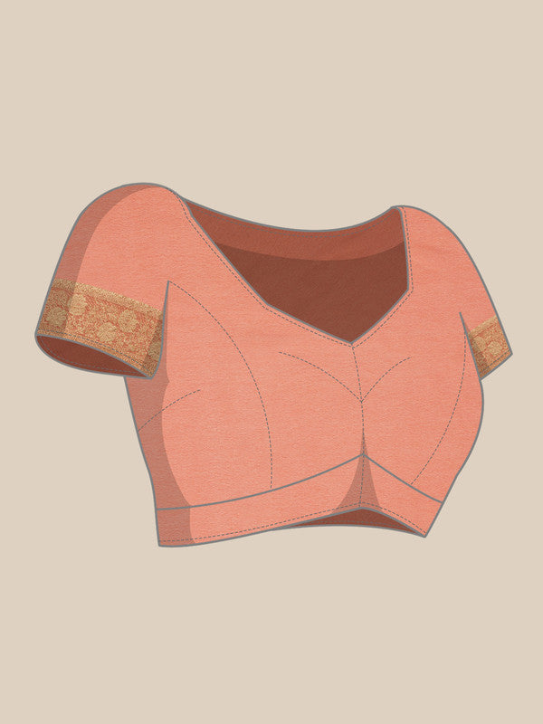 Peach Pure Viscose Chinon Zari Woven Solid Saree with Unstitched Blouse - Hiral Fashion - Distacart