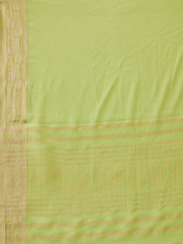 Green Pure Viscose Chinon Zari Woven Solid Saree with Unstitched Blouse - Hiral Fashion - Distacart