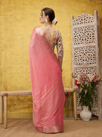 Thumbnail for Light Pink Pure Viscose Chinon Zari Woven Solid Saree with Unstitched Blouse - Hiral Fashion - Distacart