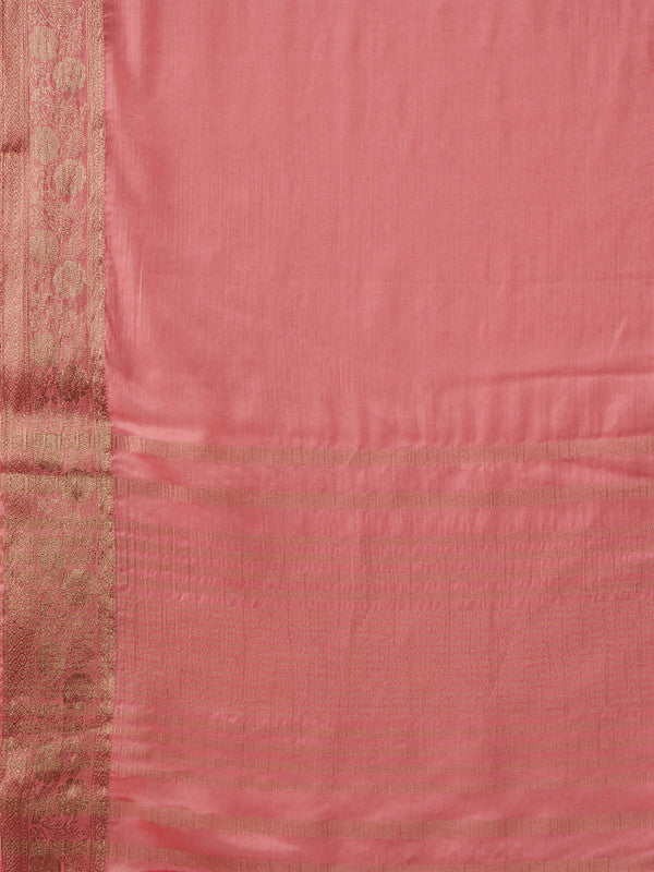 Light Pink Pure Viscose Chinon Zari Woven Solid Saree with Unstitched Blouse - Hiral Fashion - Distacart