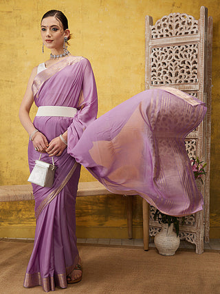 Purple Pure Viscose Chinon Zari Woven Solid Saree with Unstitched Blouse - Hiral Fashion - Distacart