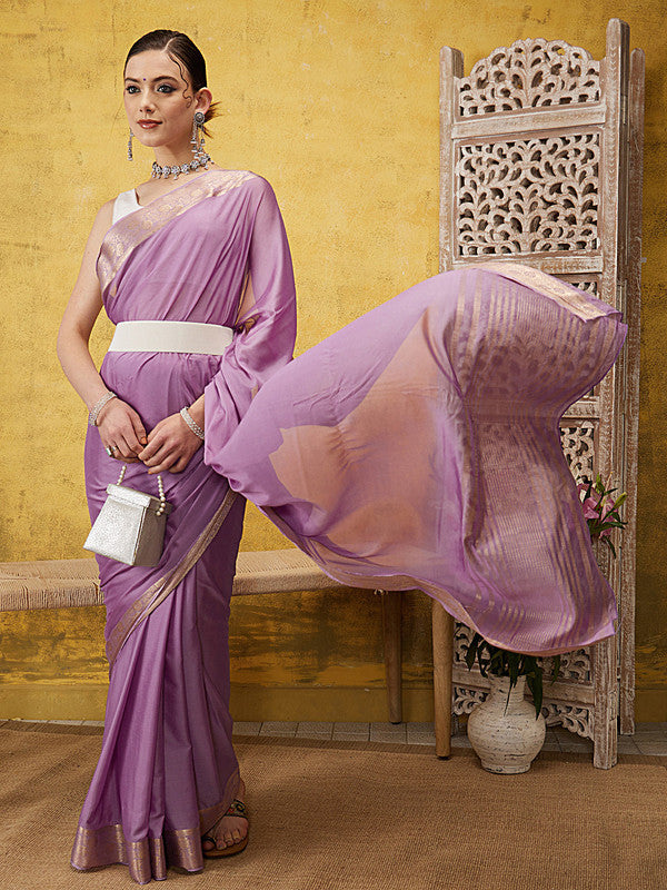 Purple Pure Viscose Chinon Zari Woven Solid Saree with Unstitched Blouse - Hiral Fashion - Distacart