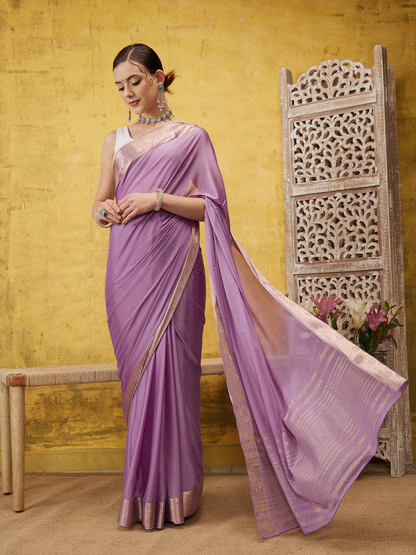Purple Pure Viscose Chinon Zari Woven Solid Saree with Unstitched Blouse - Hiral Fashion - Distacart