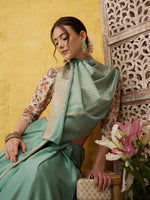 Thumbnail for Turquoise Pure Viscose Chinon Zari Woven Solid Saree with Unstitched Blouse - Hiral Fashion - Distacart