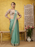 Thumbnail for Turquoise Pure Viscose Chinon Zari Woven Solid Saree with Unstitched Blouse - Hiral Fashion - Distacart