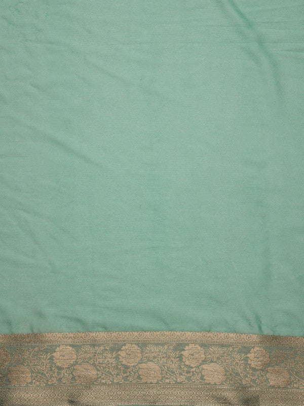 Turquoise Pure Viscose Chinon Zari Woven Solid Saree with Unstitched Blouse - Hiral Fashion - Distacart