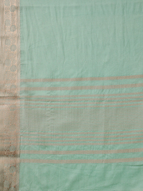Turquoise Pure Viscose Chinon Zari Woven Solid Saree with Unstitched Blouse - Hiral Fashion - Distacart