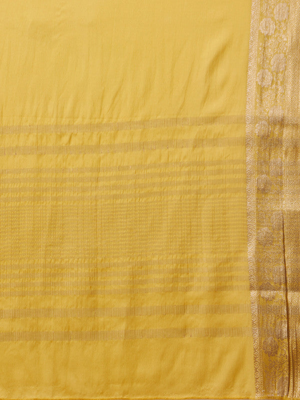 Yellow Pure Viscose Chinon Zari Woven Solid Saree with Unstitched Blouse - Hiral Fashion - Distacart
