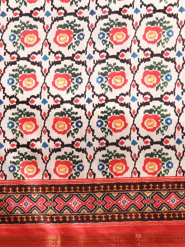 White Silk Blend Digital Print Patola Saree with Unstitched Blouse - Hiral Fashion - Distacart