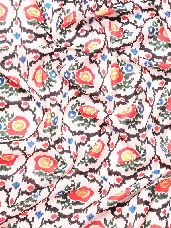 White Silk Blend Digital Print Patola Saree with Unstitched Blouse - Hiral Fashion - Distacart