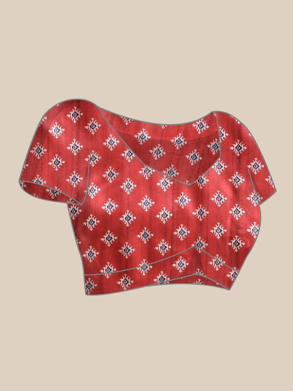 White Silk Blend Digital Print Patola Saree with Unstitched Blouse - Hiral Fashion - Distacart