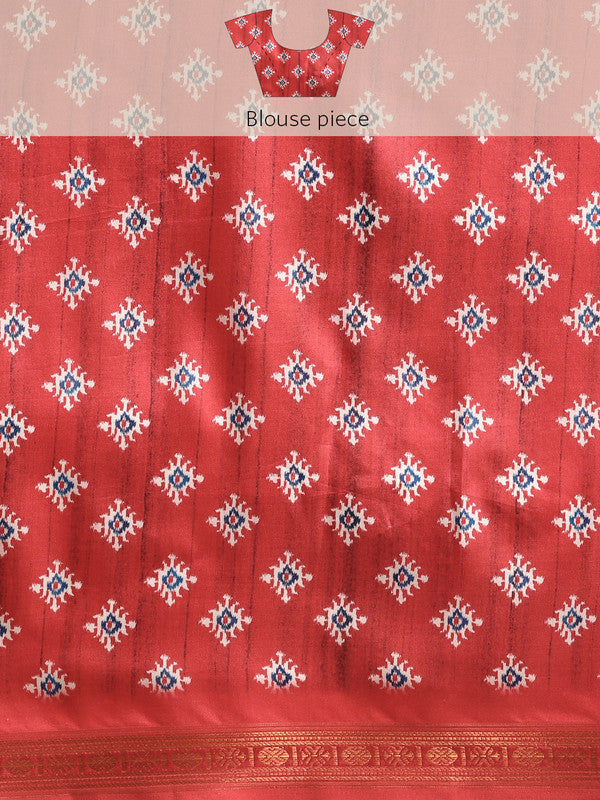 White Silk Blend Digital Print Patola Saree with Unstitched Blouse - Hiral Fashion - Distacart