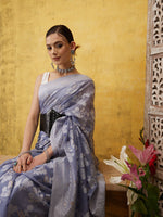 Thumbnail for Gray Cotton Woven Zari Design Floral Saree with Unstitched Blouse - Hiral Fashion - Distacart