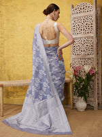 Thumbnail for Gray Cotton Woven Zari Design Floral Saree with Unstitched Blouse - Hiral Fashion - Distacart