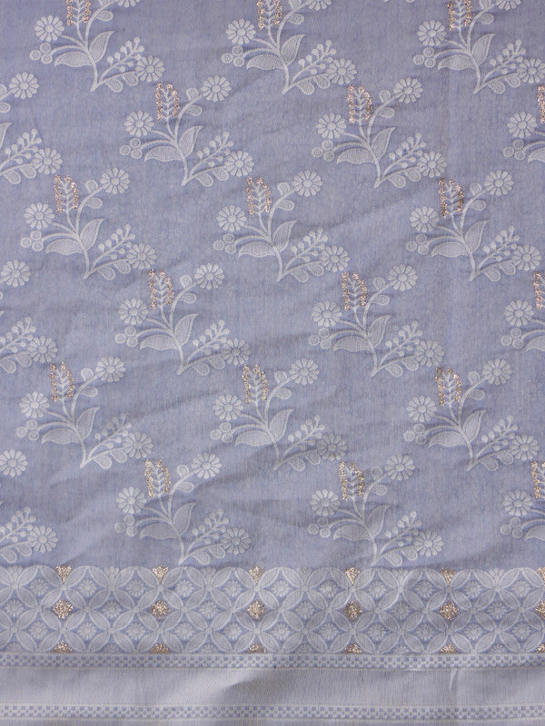 Gray Cotton Woven Zari Design Floral Saree with Unstitched Blouse - Hiral Fashion - Distacart