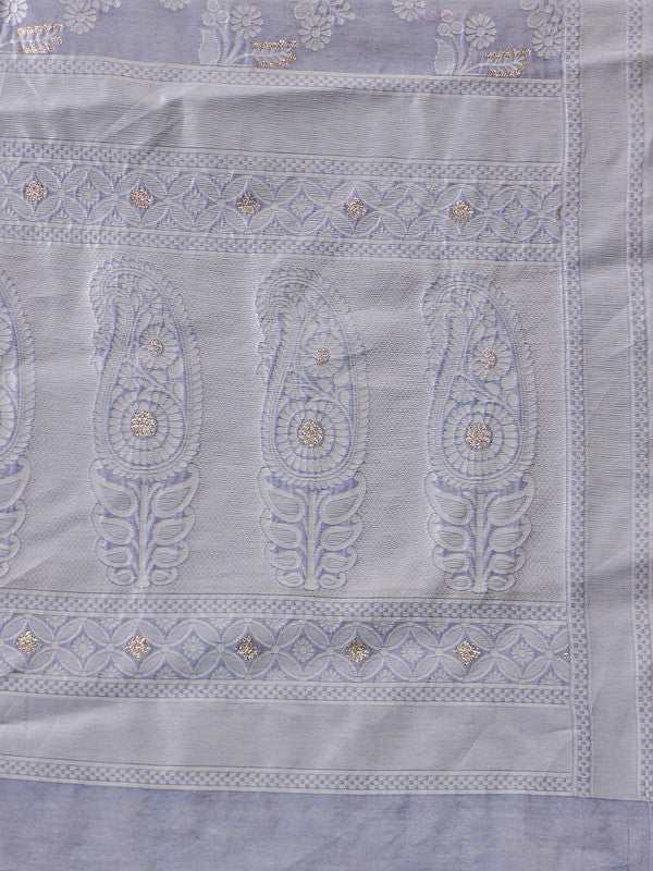 Gray Cotton Woven Zari Design Floral Saree with Unstitched Blouse - Hiral Fashion - Distacart