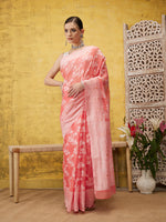 Thumbnail for Peach Cotton Woven Zari Design Floral Saree with Unstitched Blouse - Hiral Fashion - Distacart