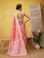 Thumbnail for Peach Cotton Woven Zari Design Floral Saree with Unstitched Blouse - Hiral Fashion - Distacart