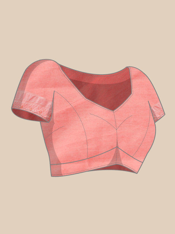 Peach Cotton Woven Zari Design Floral Saree with Unstitched Blouse - Hiral Fashion - Distacart