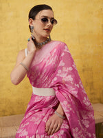 Thumbnail for Pink Cotton Woven Zari Design Floral Saree with Unstitched Blouse - Hiral Fashion - Distacart