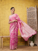 Thumbnail for Pink Cotton Woven Zari Design Floral Saree with Unstitched Blouse - Hiral Fashion - Distacart