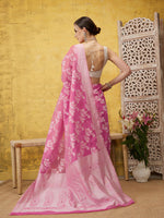 Thumbnail for Pink Cotton Woven Zari Design Floral Saree with Unstitched Blouse - Hiral Fashion - Distacart