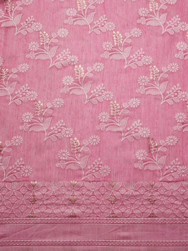 Pink Cotton Woven Zari Design Floral Saree with Unstitched Blouse - Hiral Fashion - Distacart