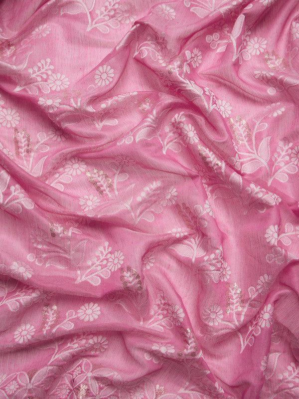 Pink Cotton Woven Zari Design Floral Saree with Unstitched Blouse - Hiral Fashion - Distacart