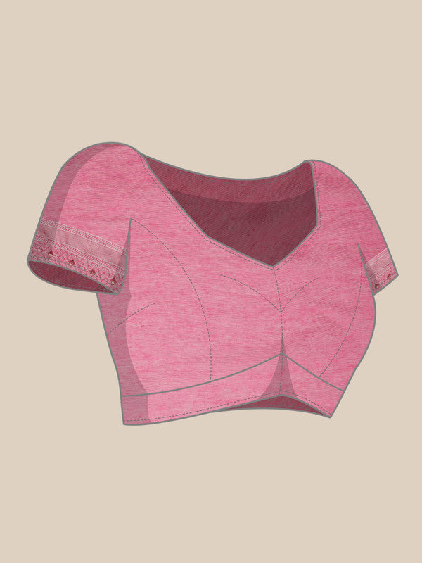 Pink Cotton Woven Zari Design Floral Saree with Unstitched Blouse - Hiral Fashion - Distacart