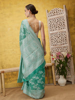 Thumbnail for Turquoise Cotton Woven Zari Design Floral Saree with Unstitched Blouse - Hiral Fashion - Distacart